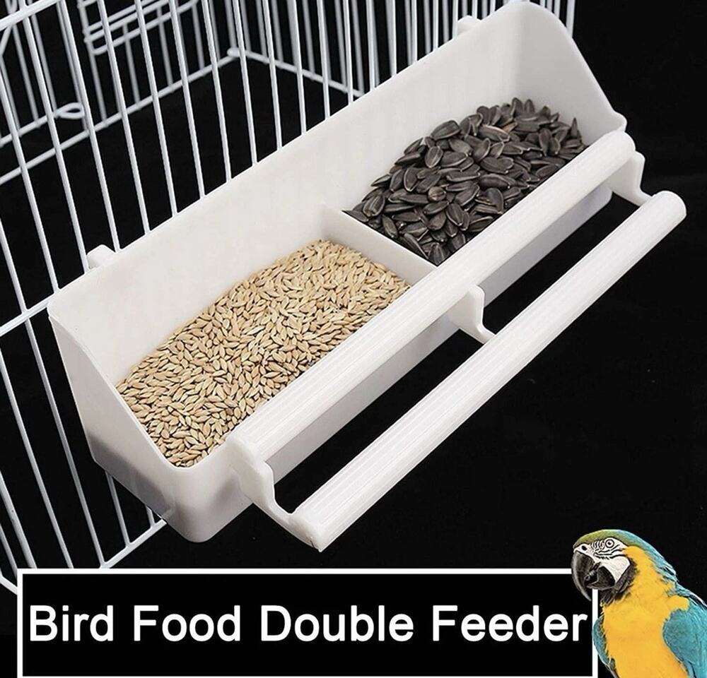 2 of Bird Cage Double Plastic Seed Water Food Feeder Plastic White Cup Bowl